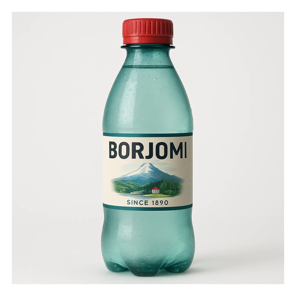 Borjomi water bottle emoji with a different label, variation 1, more realistic sticker