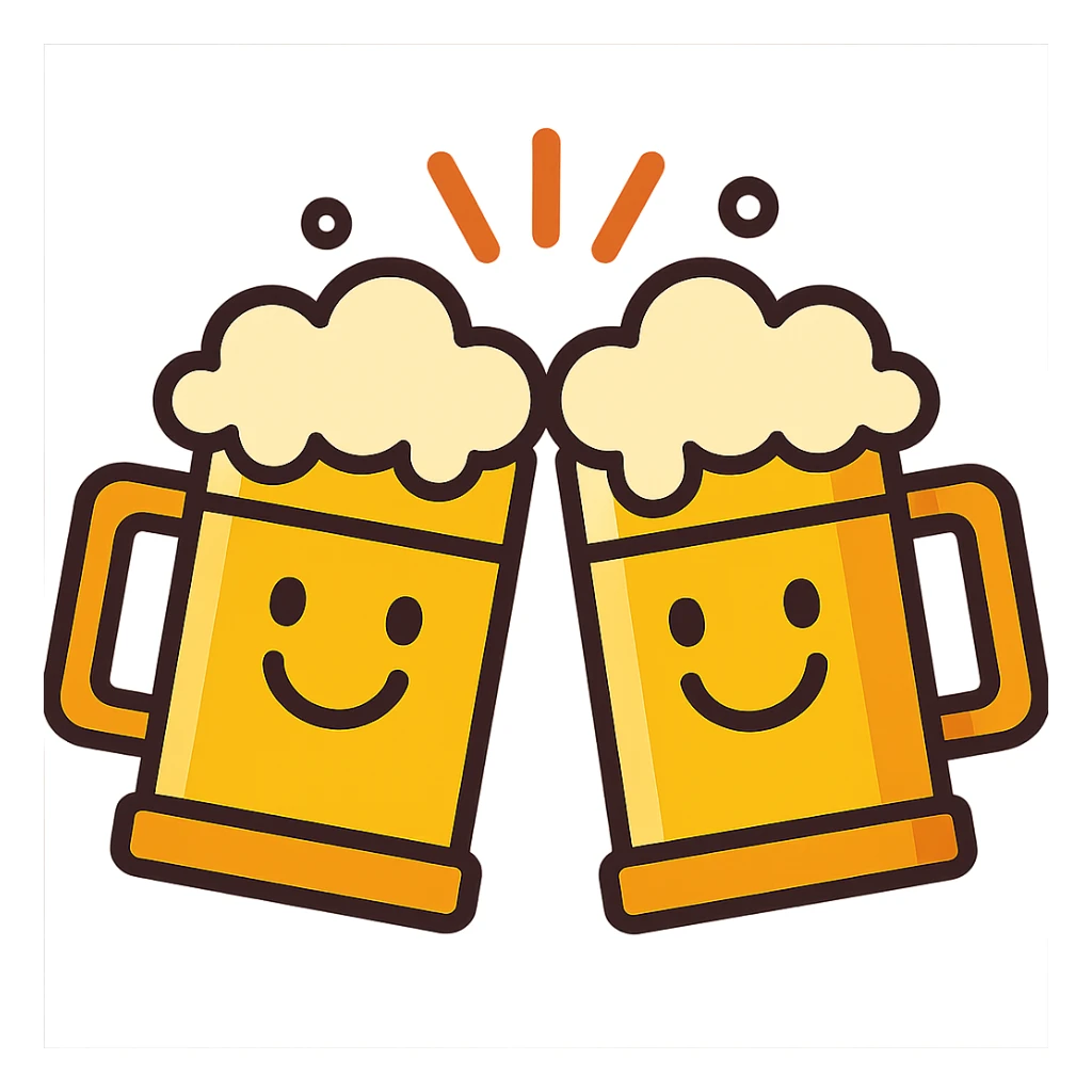 cheerful icon of two beer mugs clinking together with smiling faces sticker