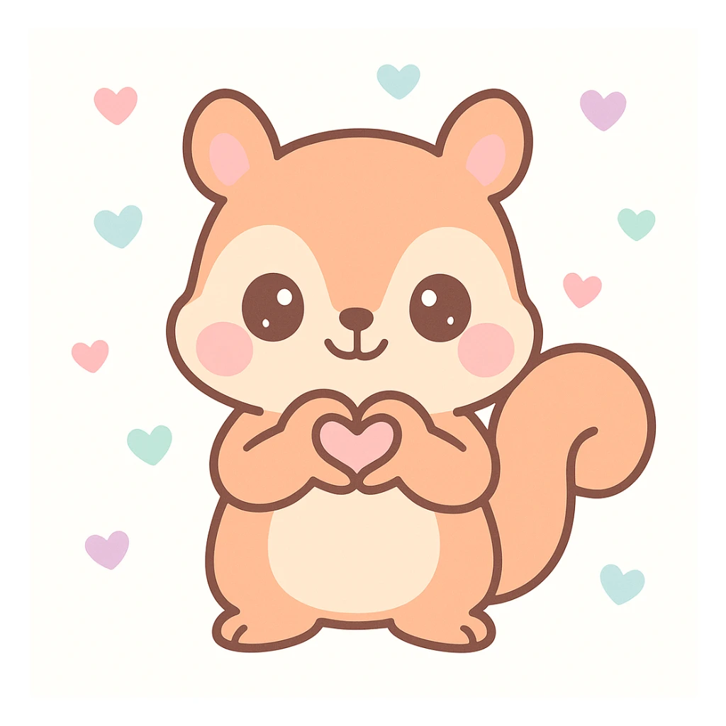 a cute squirrel making a heart shape with its hands, modern friendly style sticker