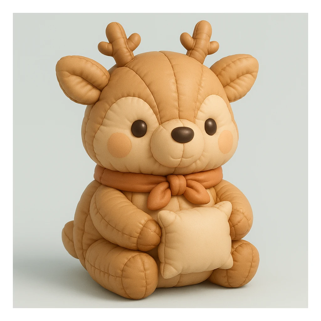 cute deer with a ribbon scarf, holding a small pillow, cushion style sticker