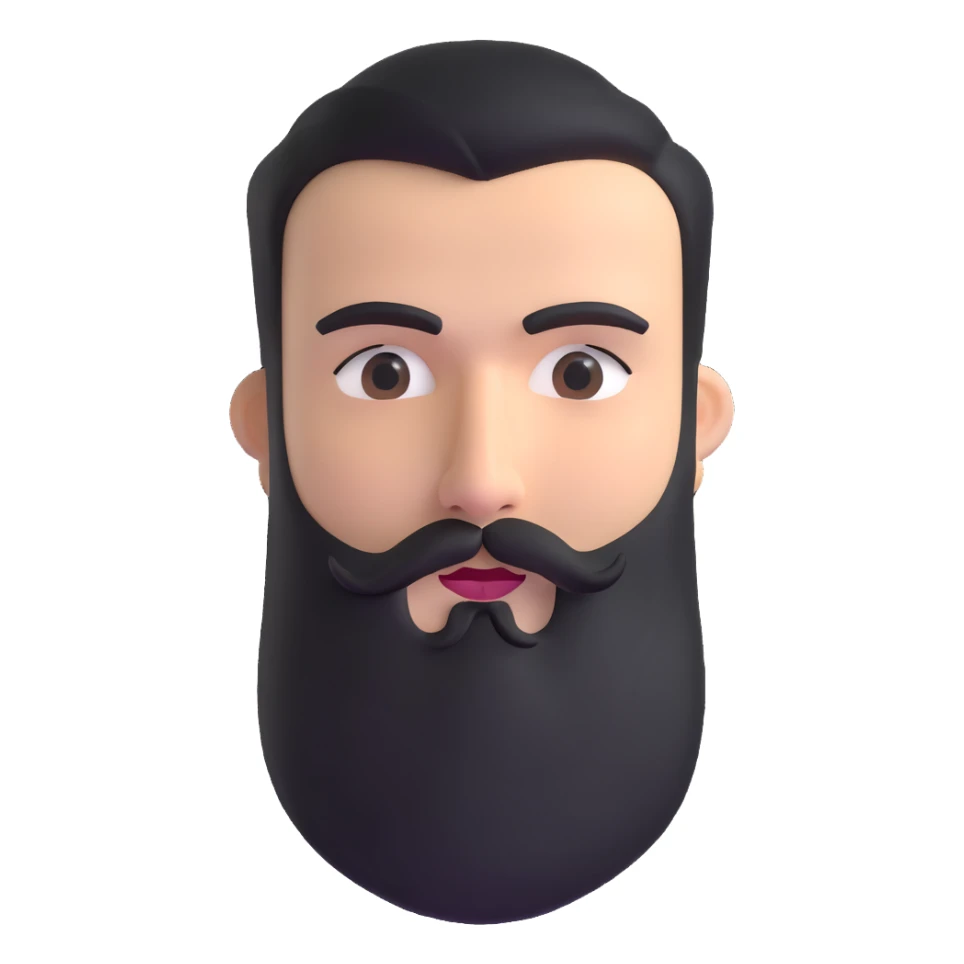 detailed 3d man with full beard and prominent unibrow sticker