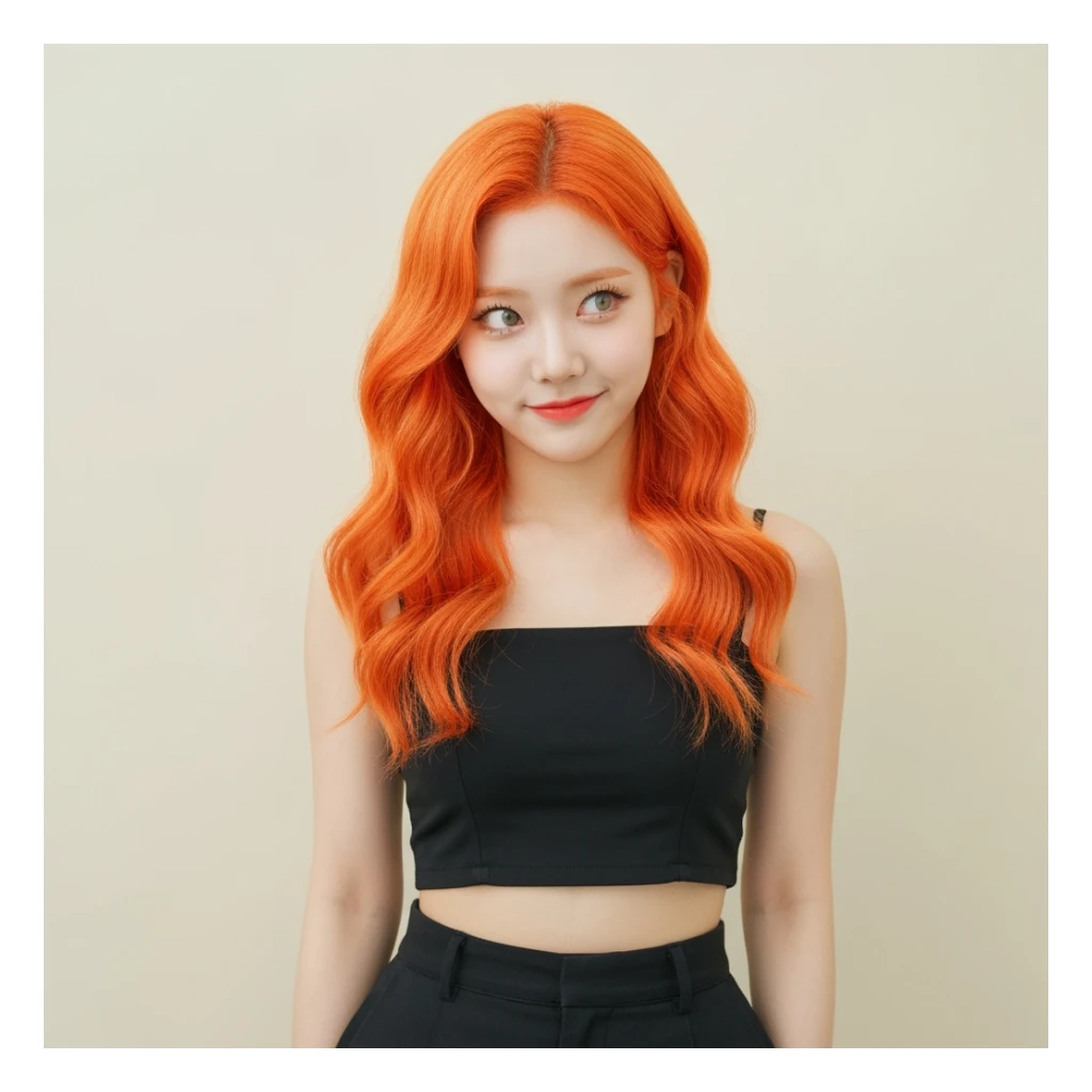kpop girl with orange hair, cute, expressive, minimal sticker