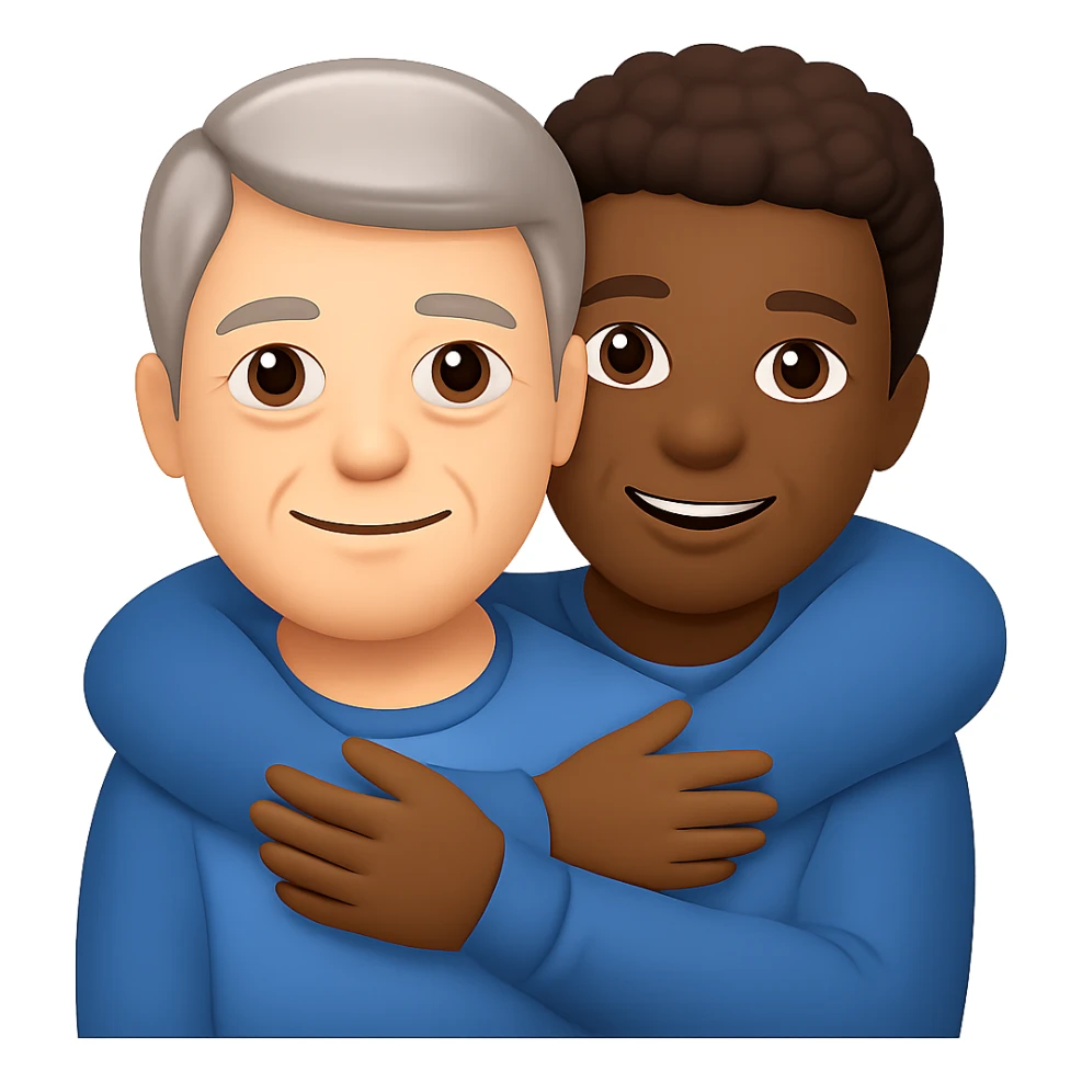 Make the blonde man older with gray hair, keep the other man the same, in apple emoji style, preserve transparent background. sticker