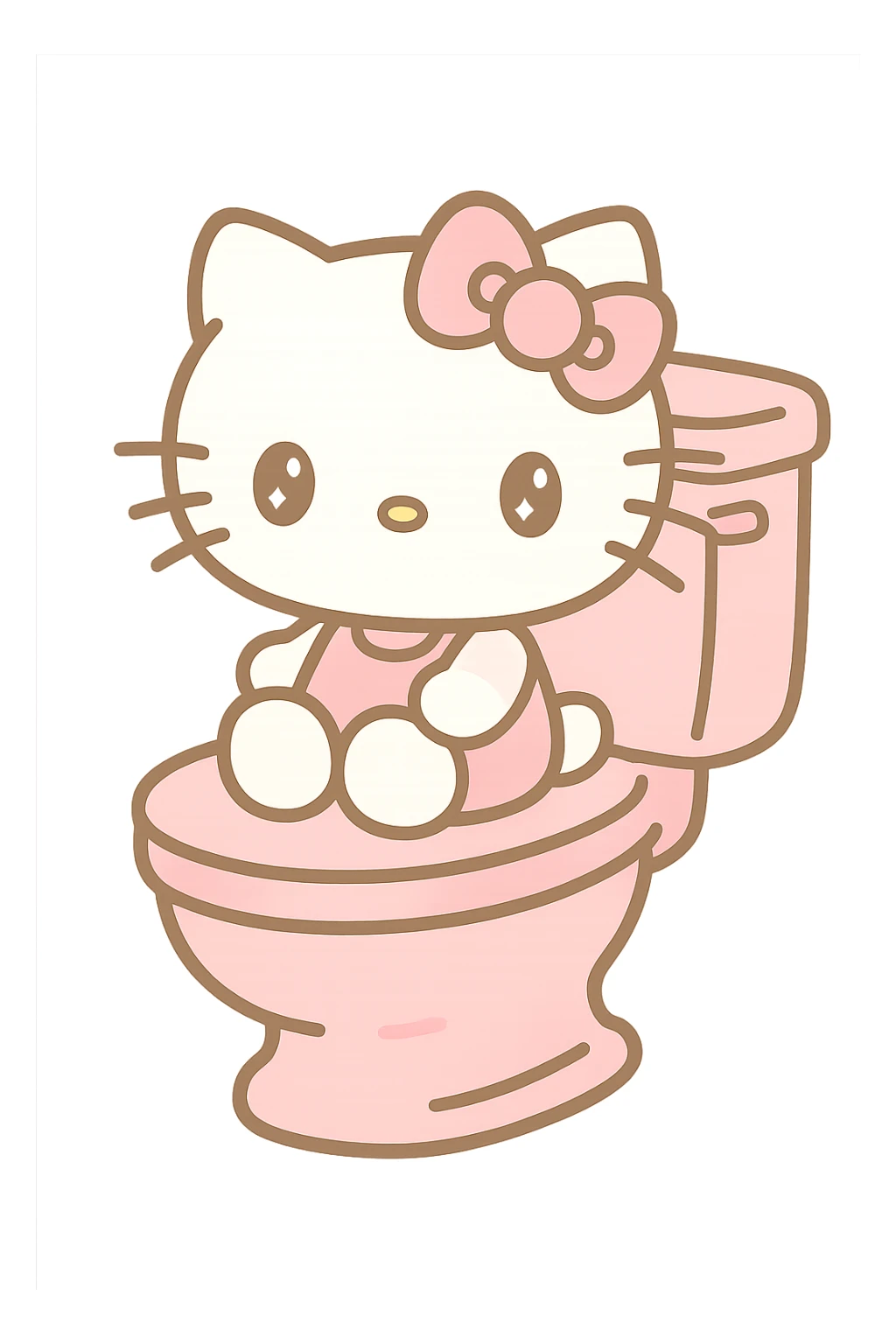 a pink toilet with Hello Kitty sitting, kawaii style sticker