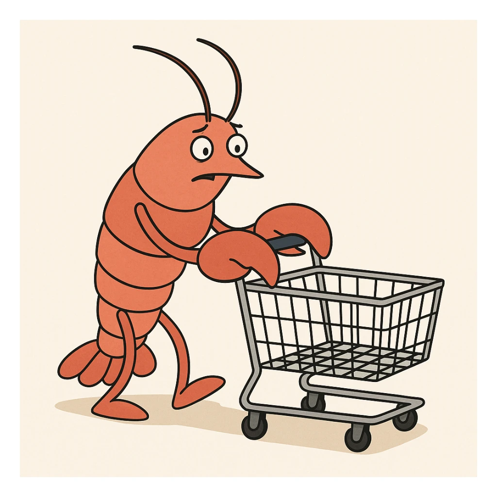 lobster pushing a shopping cart, white background sticker