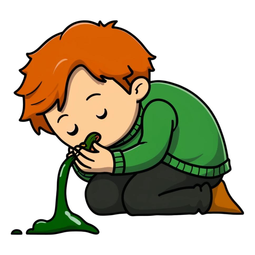 Ron Weasley with ginger hair vomiting green slugs sticker