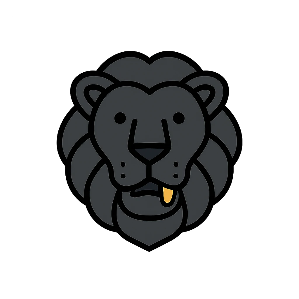 a black lion with a gold tooth, color outline icon style sticker