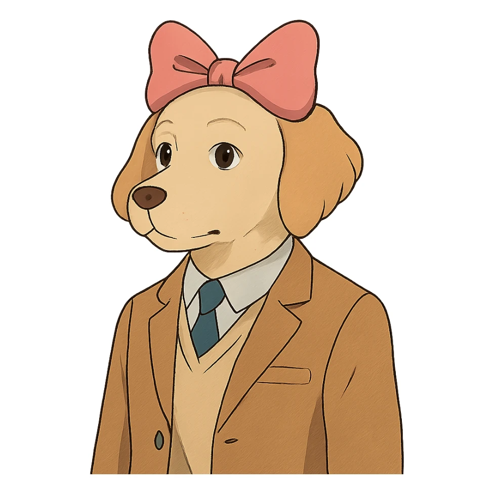 preppy dog with a pink head piece bow in ghibli style sticker
