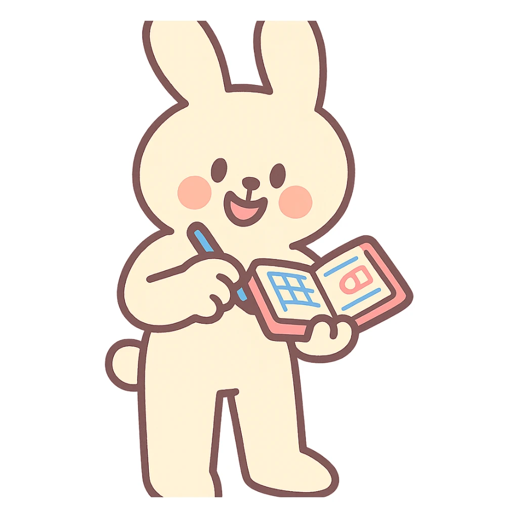 cream bunny writing in planner, standing, pastel-toon style sticker