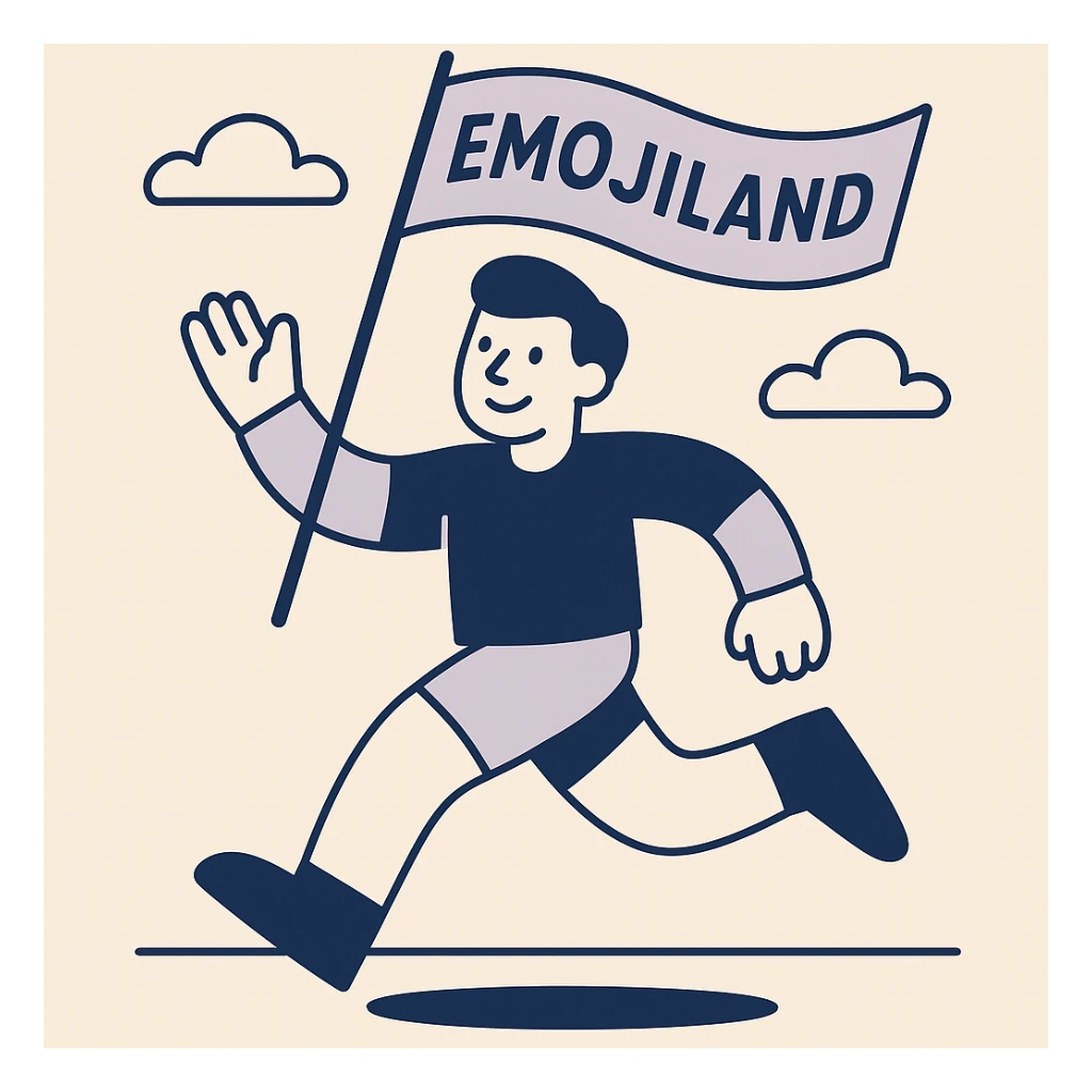 happy runner waving a flag that says 'emojiland' sticker