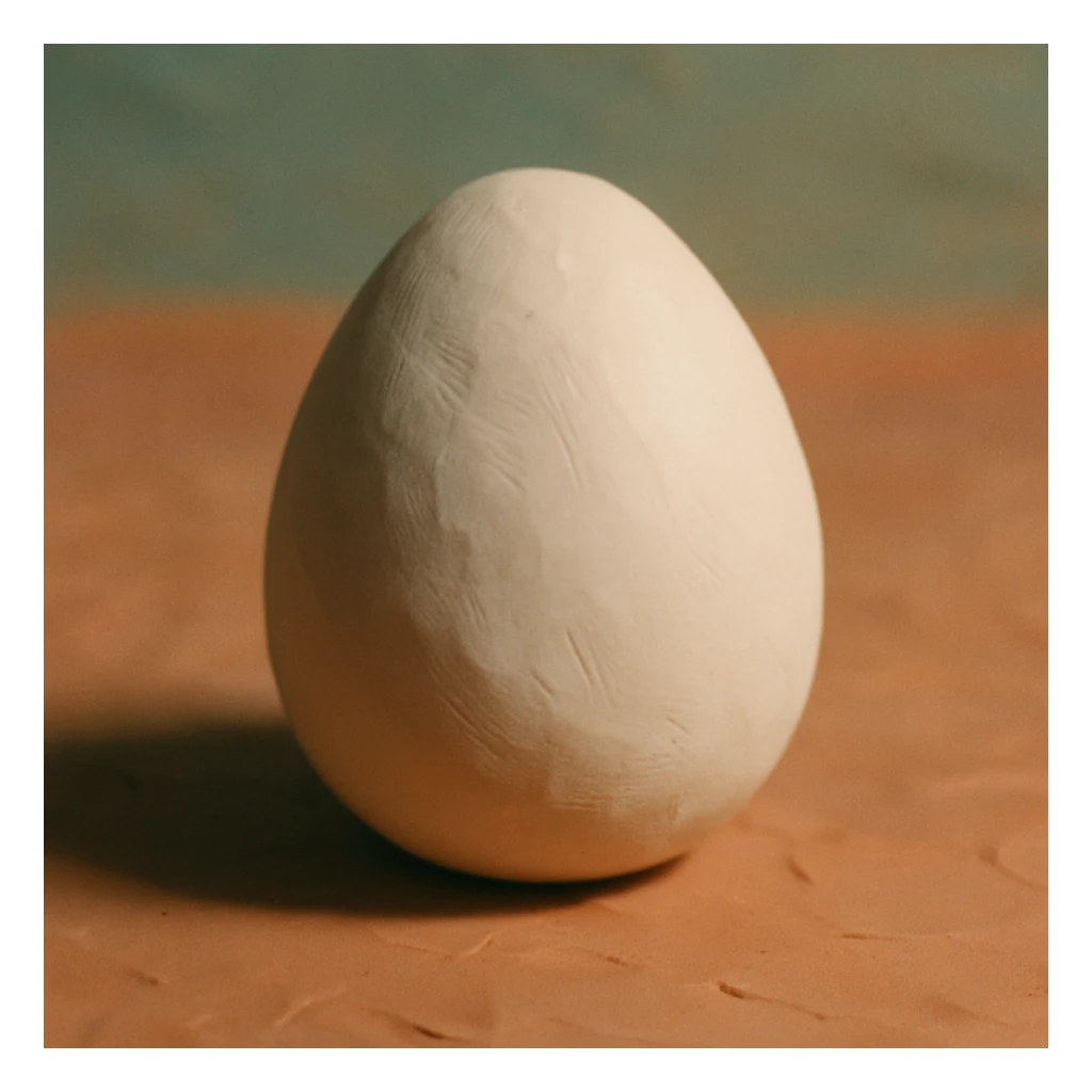 A white egg in claymation style, matte texture with soft pastel colors. sticker
