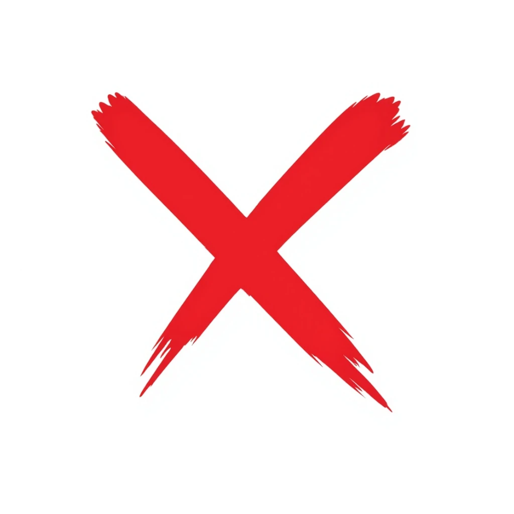 cross mark as a 'no' marker for text, brush strokes with varying thickness, torn style, eastern calligraphy, red color, no background, 512x512px sticker