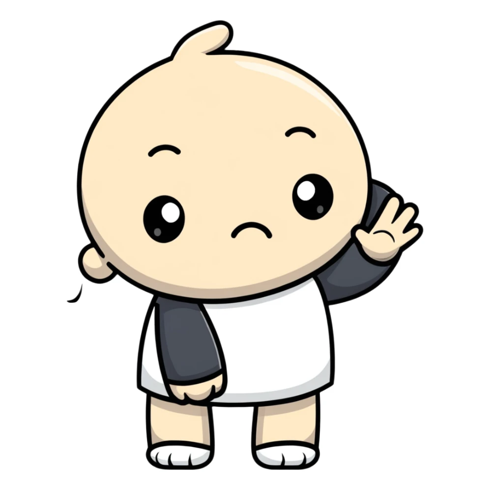 sad character with tear waving farewell sticker