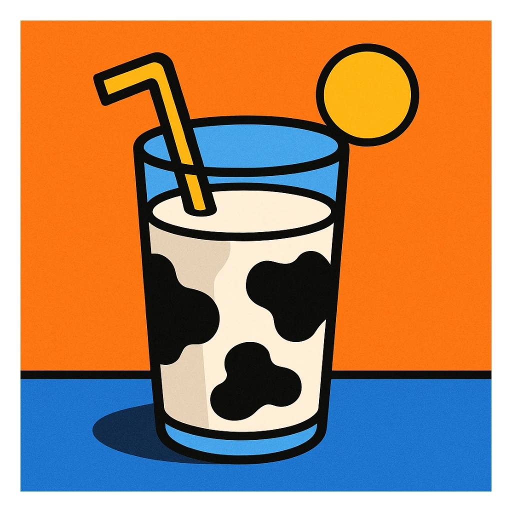 a glass of milk with a cow pattern, playful style sticker