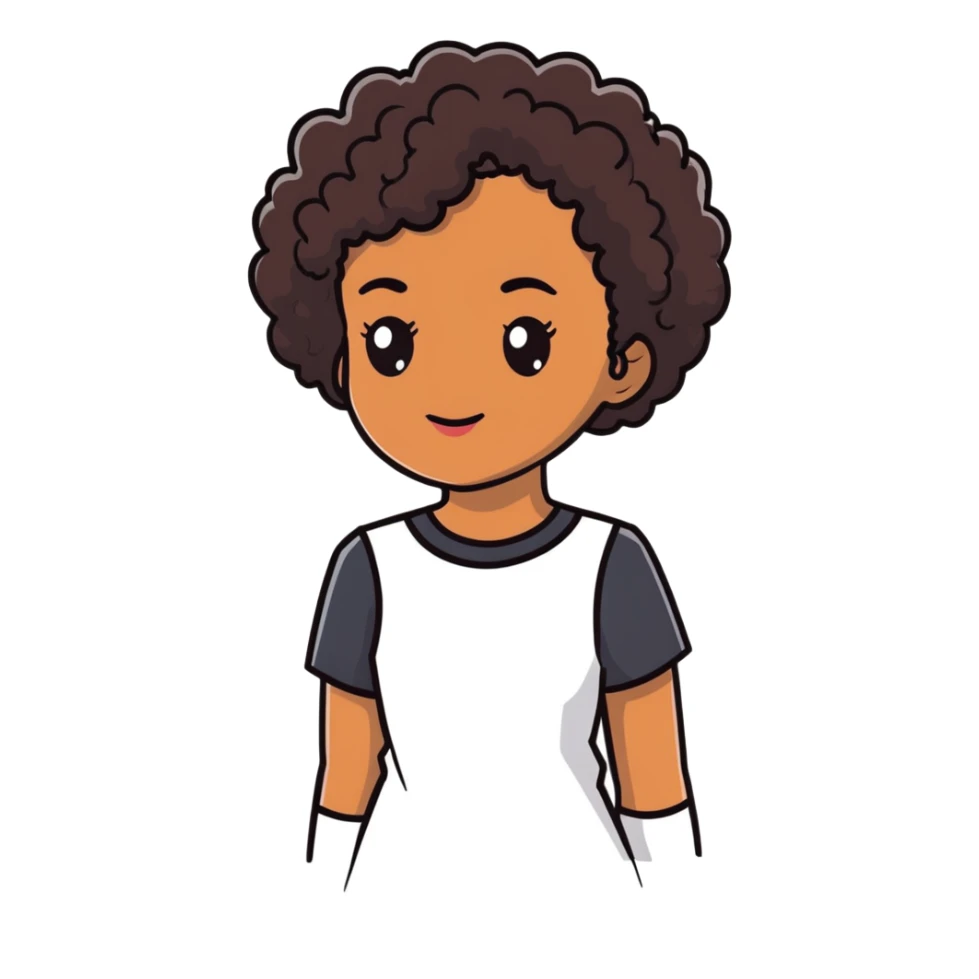 Woman with brown skin, short dark black curly hair sticker
