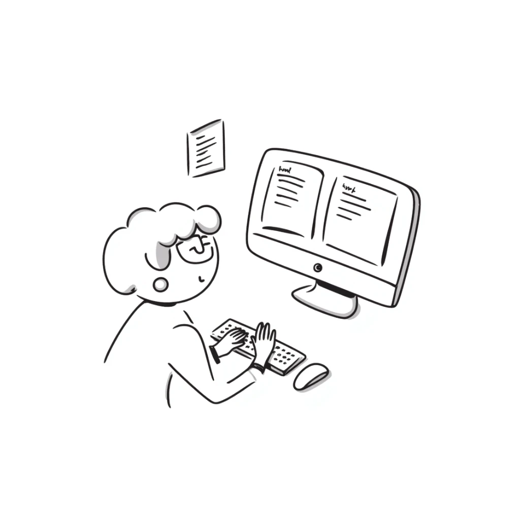 Simple workspace with computer and notes in organized layout sticker