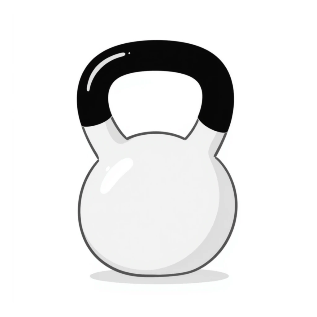 A kettlebell with handle in pastel colors (dd9fb0, ffc6d3, a3bfc9, c4bee2, f1b091), hand-drawn doodle style sticker