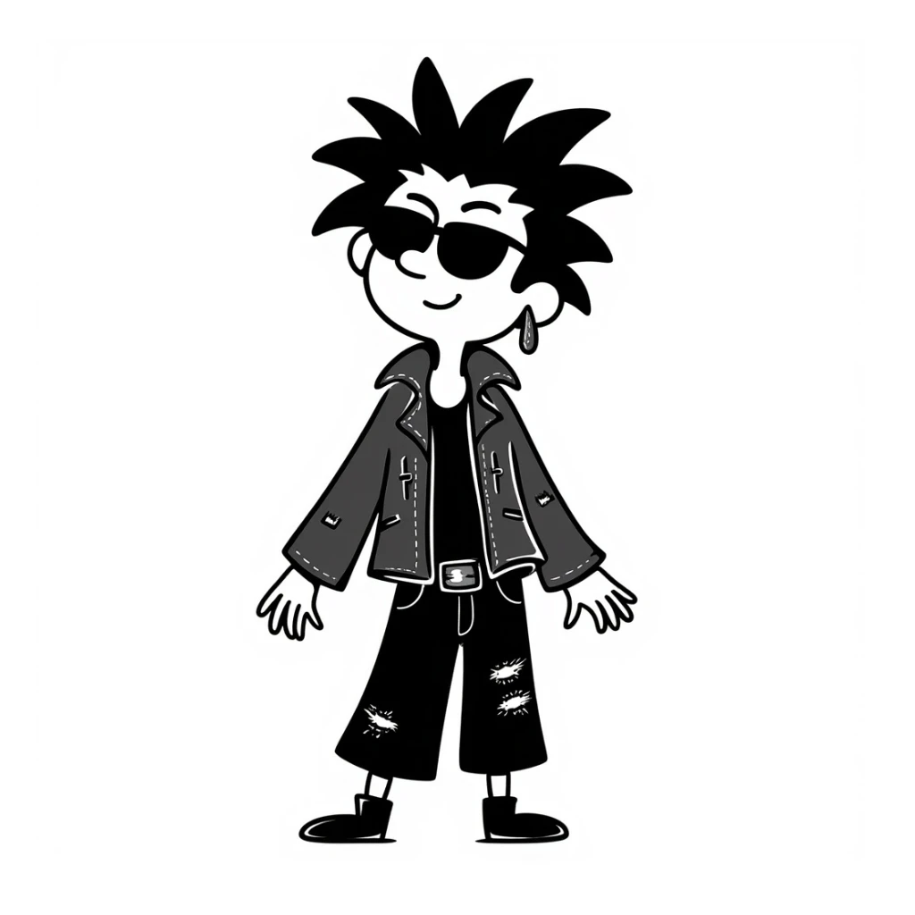 A punk grandma with a leather jacket, spiked hair, and sunglasses sticker