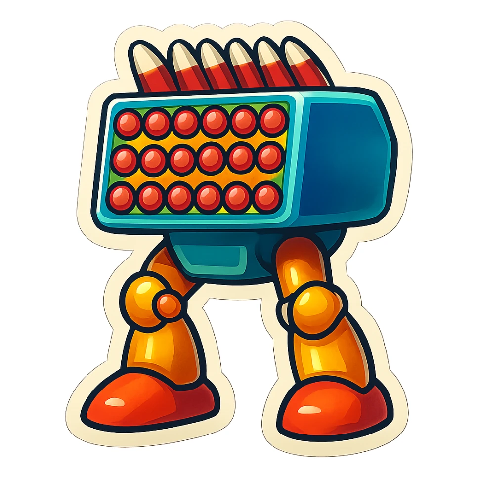 a 6x8 missile battery attached to robot legs sticker