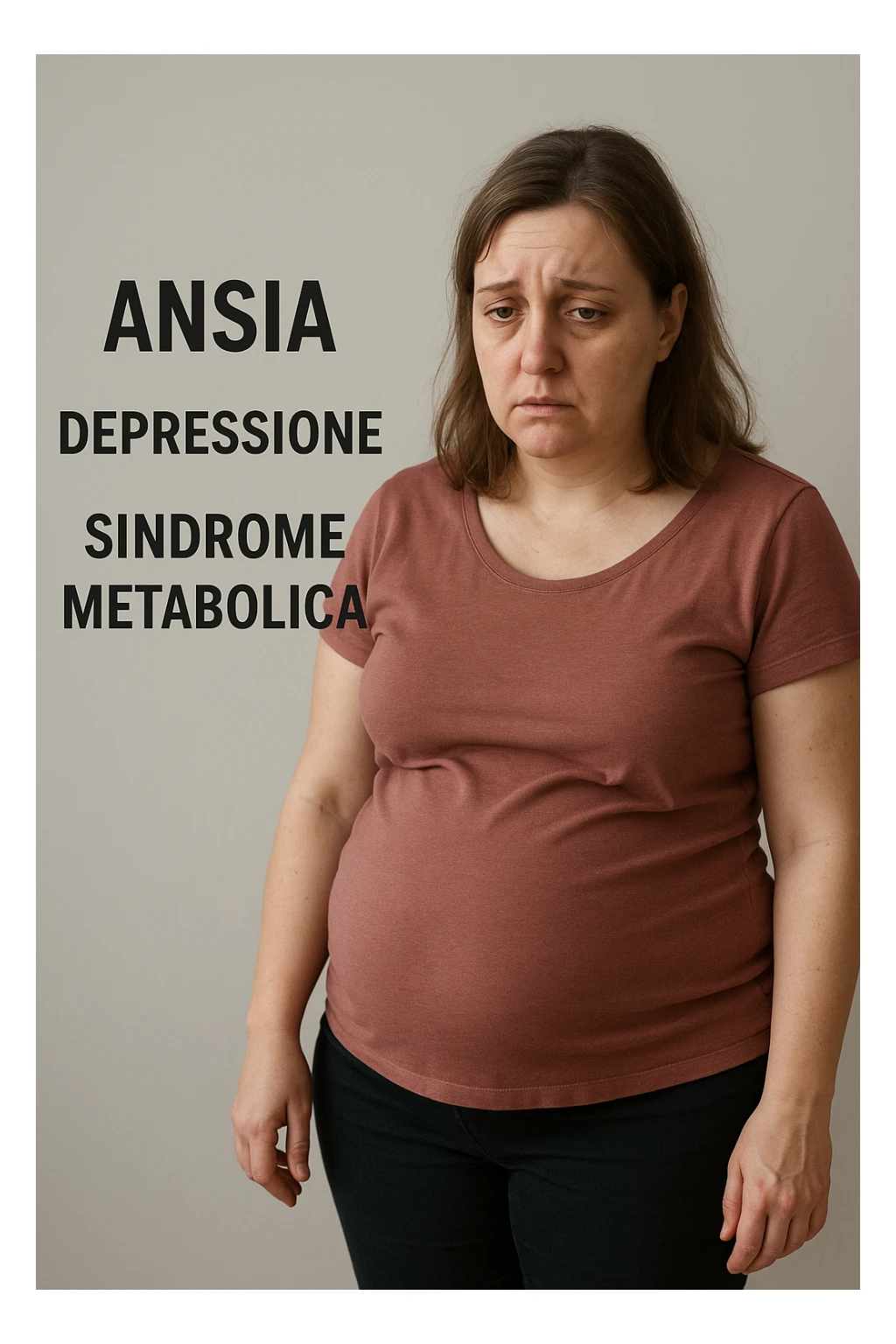 Donna con sindrome metabolica, ansia e depressione, sintomi evidenti immagine realistiche in italiano sticker