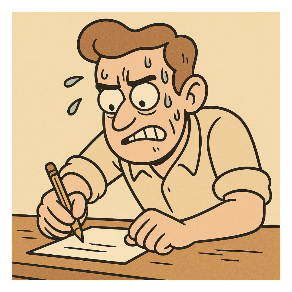 a man working hard with sweat on his face, cartoon style sticker