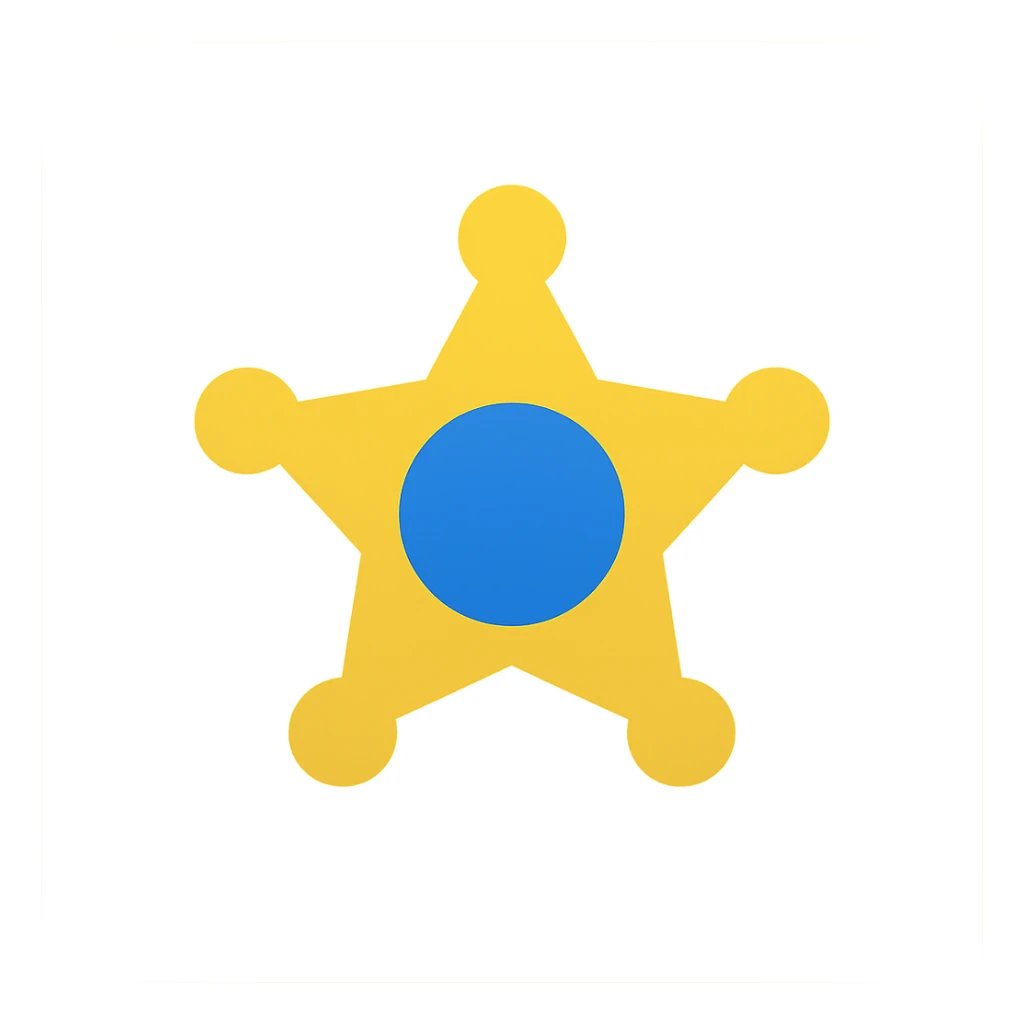 simplified sheriff's star badge icon, gold with blue center, minimal, no text sticker