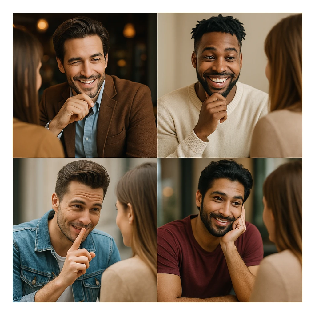 charming man flirting, varied styles, different types of men, different flirting situations sticker