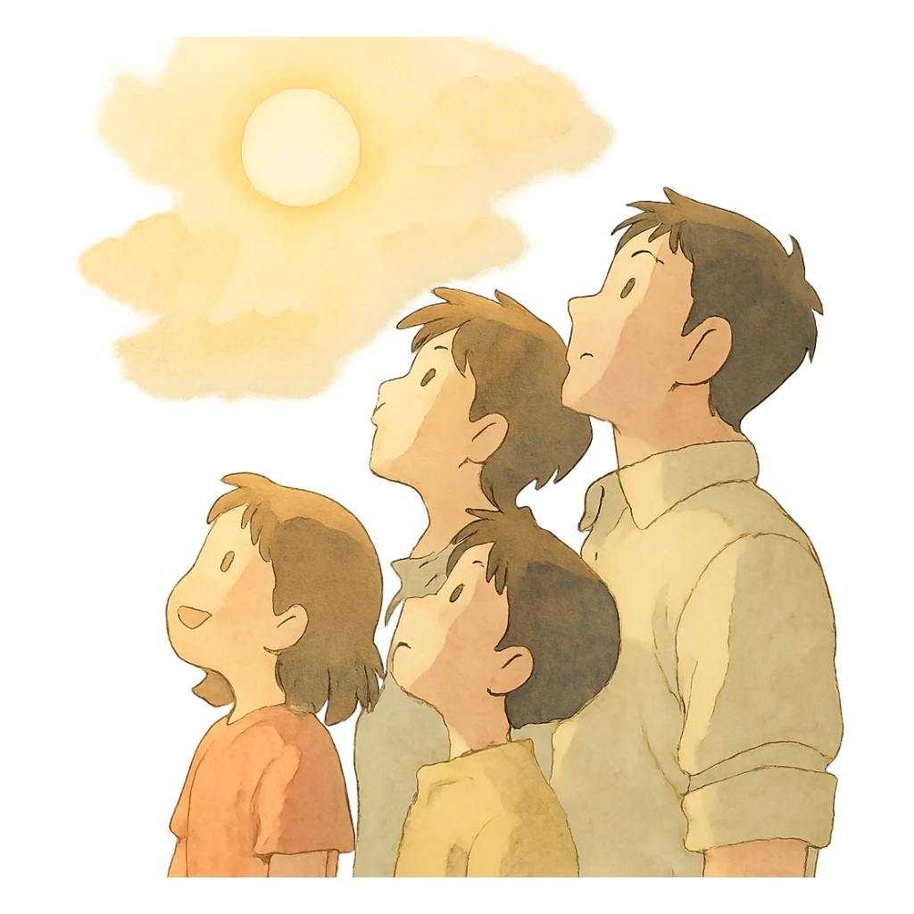 people looking up at the sun, soft colors sticker