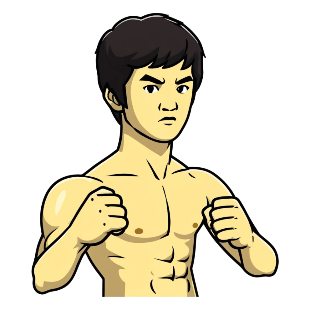 Bruce Lee iconic martial arts star in fighting stance, chest up portrait sticker