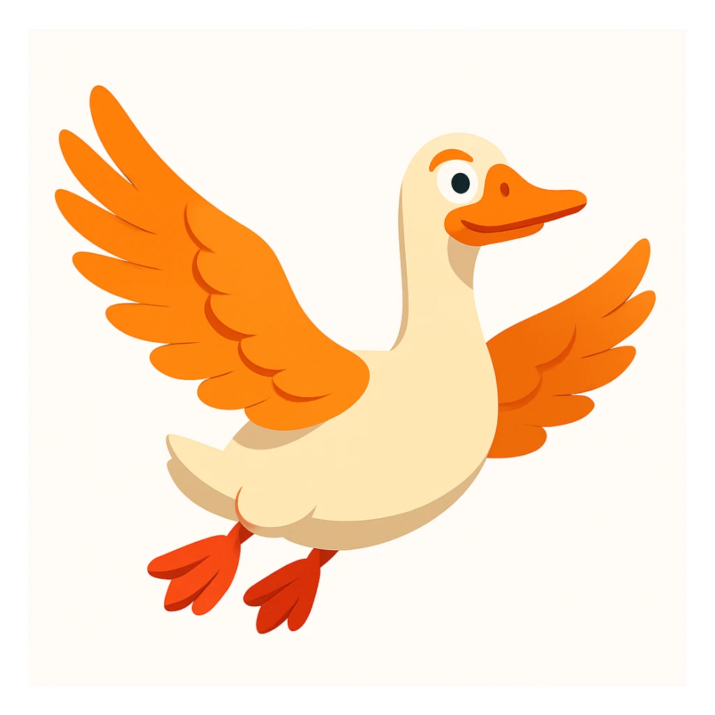 Render the image in a 3D cartoon style focusing solely on the goose. Remove all bombs and any elements that do not belong to the goose. Use a clean white background. sticker