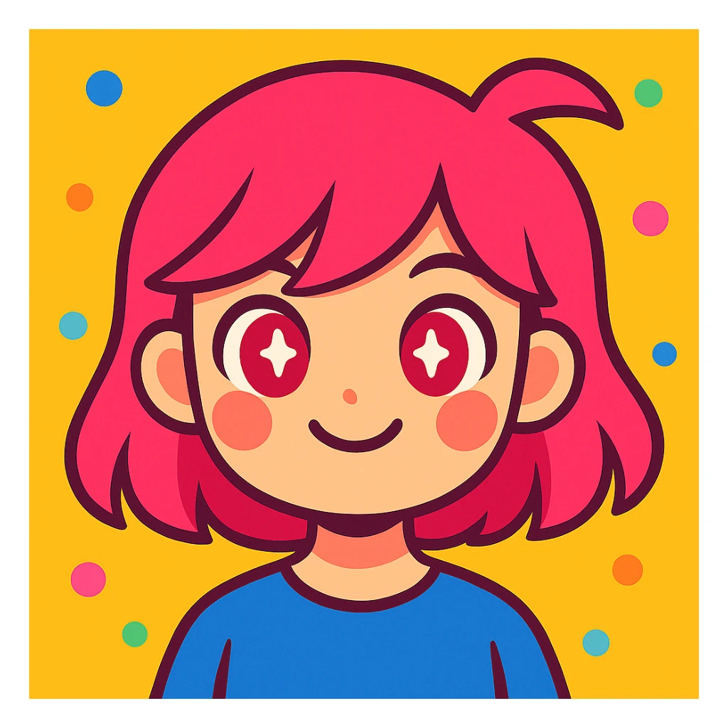 Change to a different hairstyle, keep pink hair and red eyes, modern cute illustration style. sticker