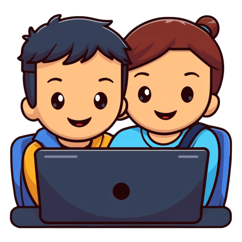 boy and girl having a video call, smiling at each other on screens sticker