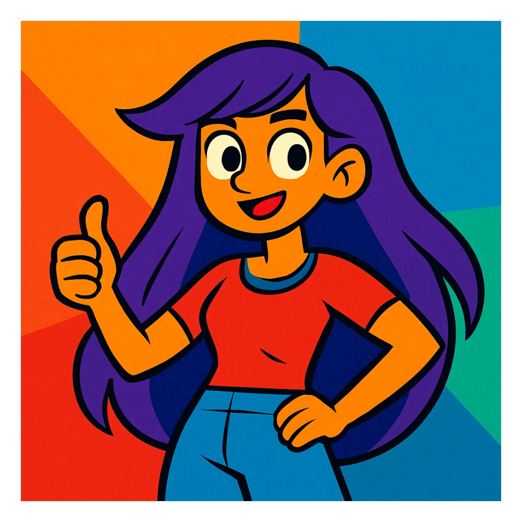 character with long purple hair, vibrant toon style sticker
