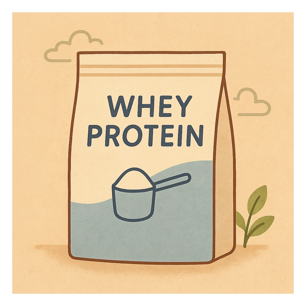 whey protein pouch, modern packaging, clean label, minimalistic, bold font, scoop icon, white and blue color scheme sticker