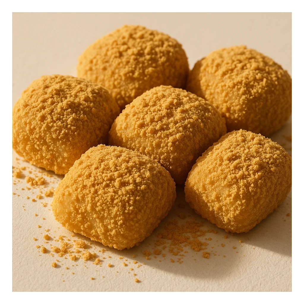 injeolmi rice cakes, roasted soybean powder, soft and chewy, close-up, white background, warm and natural light sticker