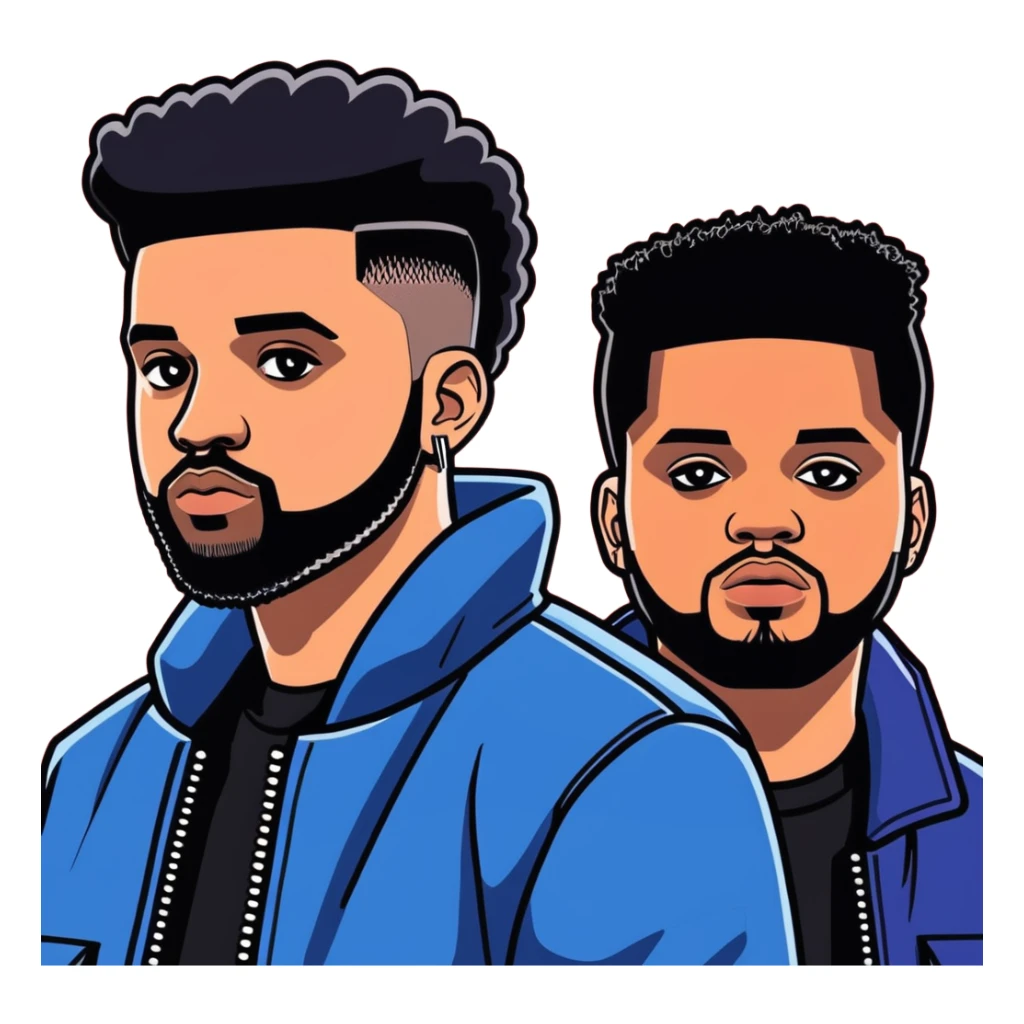 Toronto celebrities and musicians drake and the weeknd, digital illustration, sticker. must be ultra hyperrealistic, and mirco-detailed, 3D sticker design
 Must be 8k hd, 8000x8000px resolution. Must use very thin transparent smooth lines sticker
