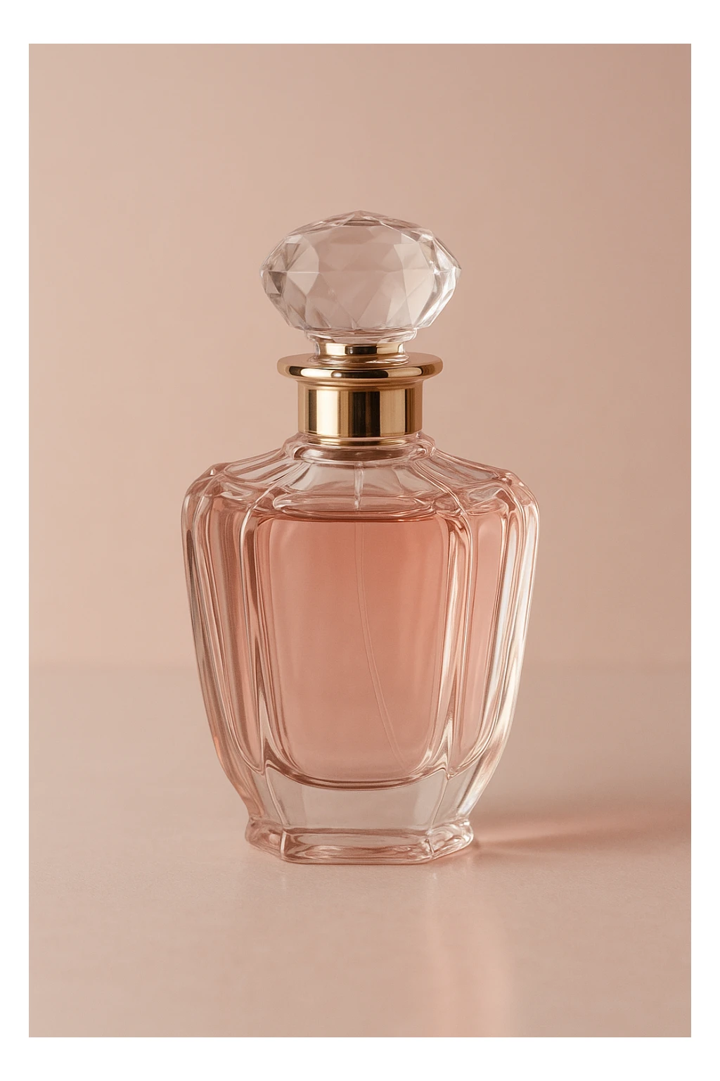 aesthetic pink perfume bottle with elegant glass design, soft lighting, delicate details sticker