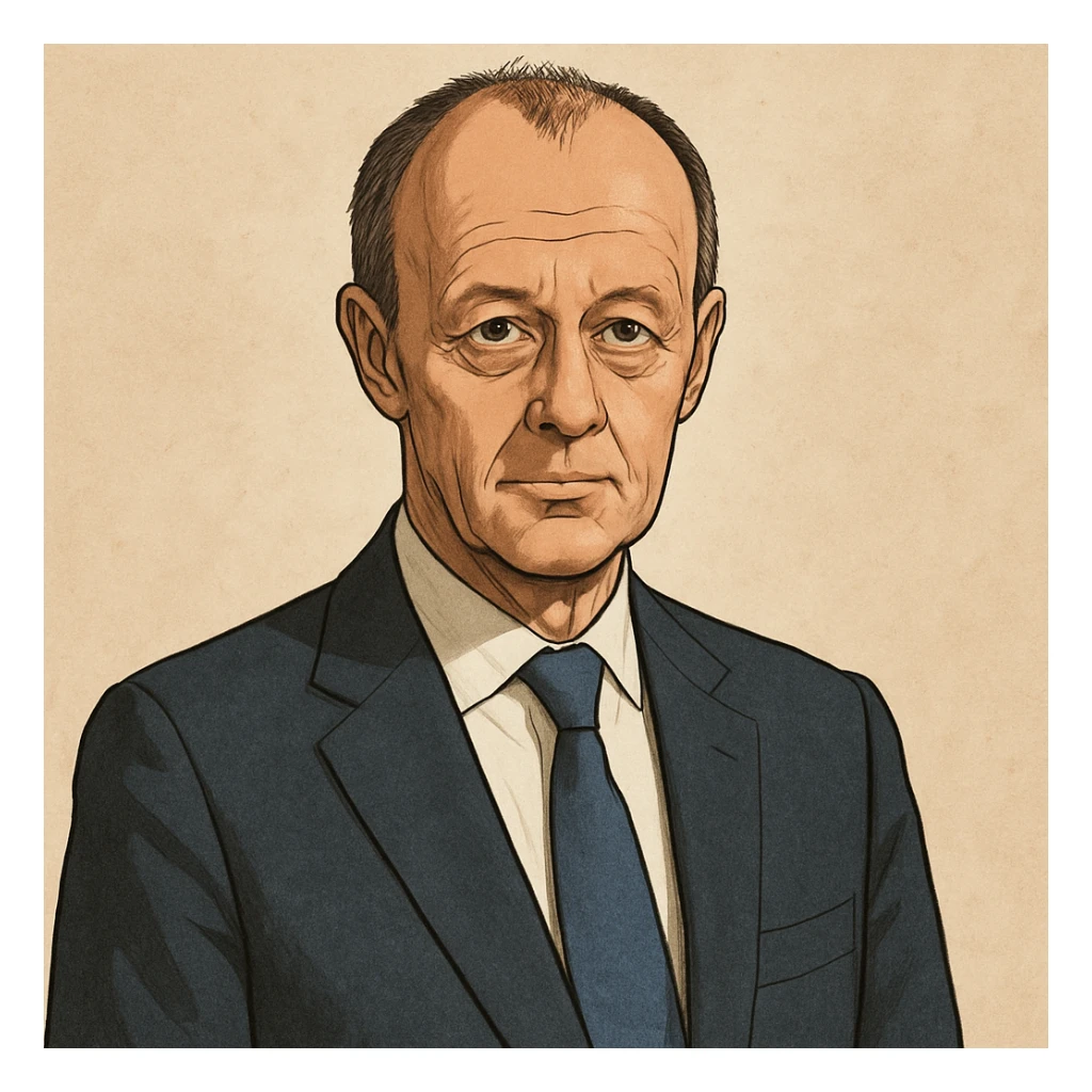 Friedrich Merz, German politician, in a suit, neutral expression, realistic cartoon style sticker