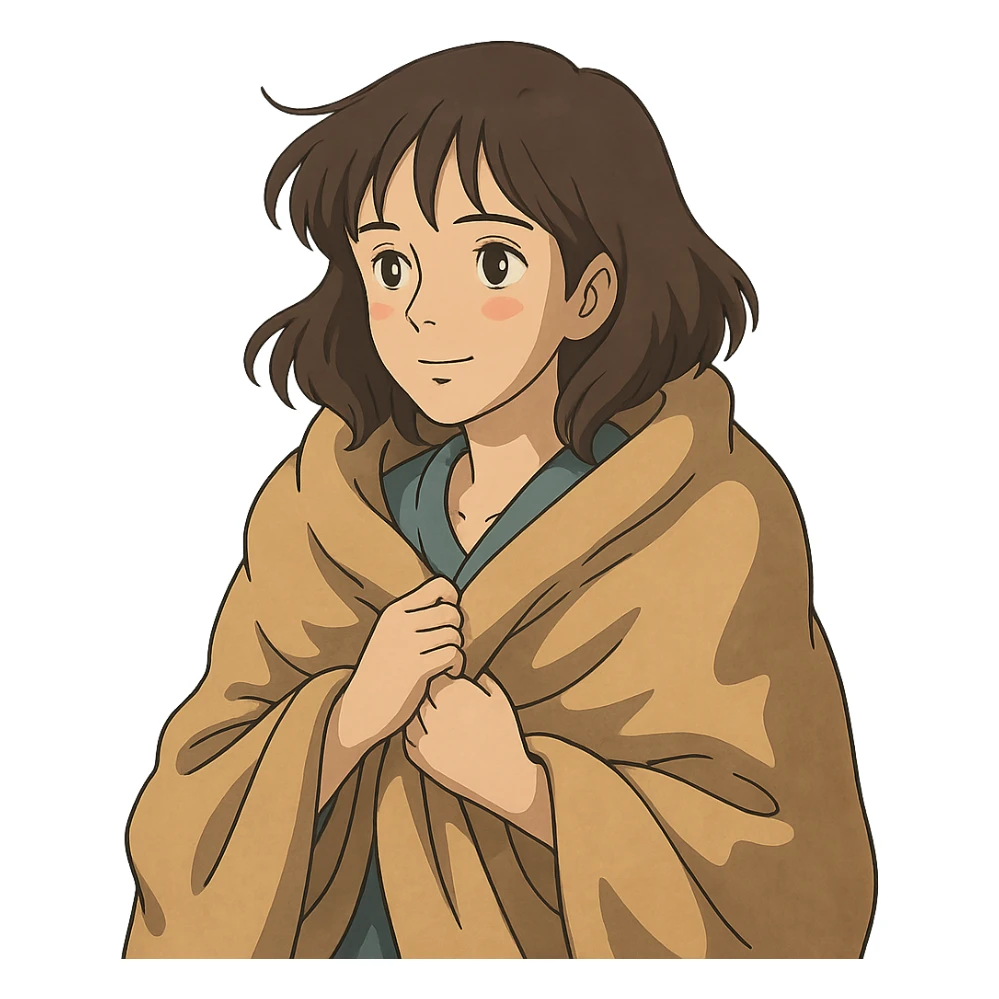 ghibli style woman with blanket sticker