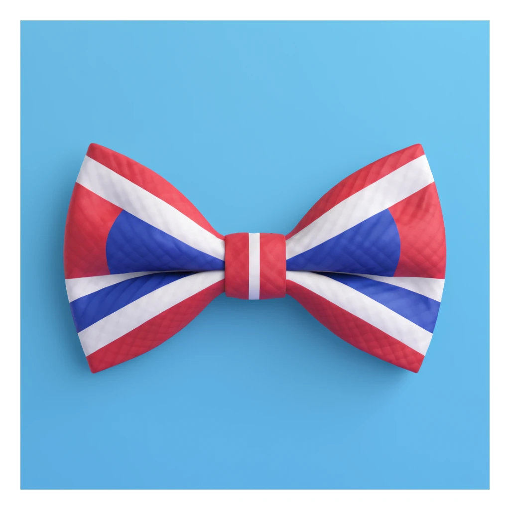 3D bow tie with the Thailand flag pattern, realistic texture, clear flag colors sticker