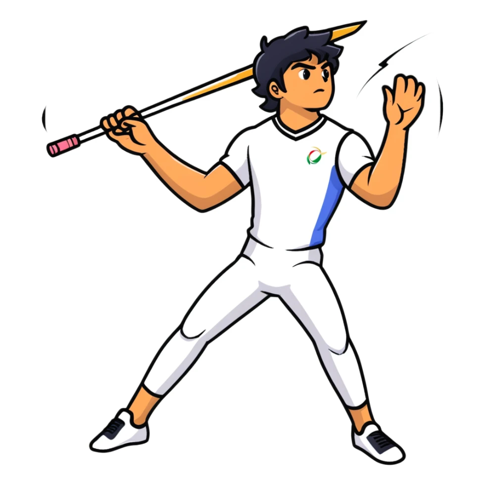 Neeraj Chopra throwing javelin, Olympic champion in motion sticker