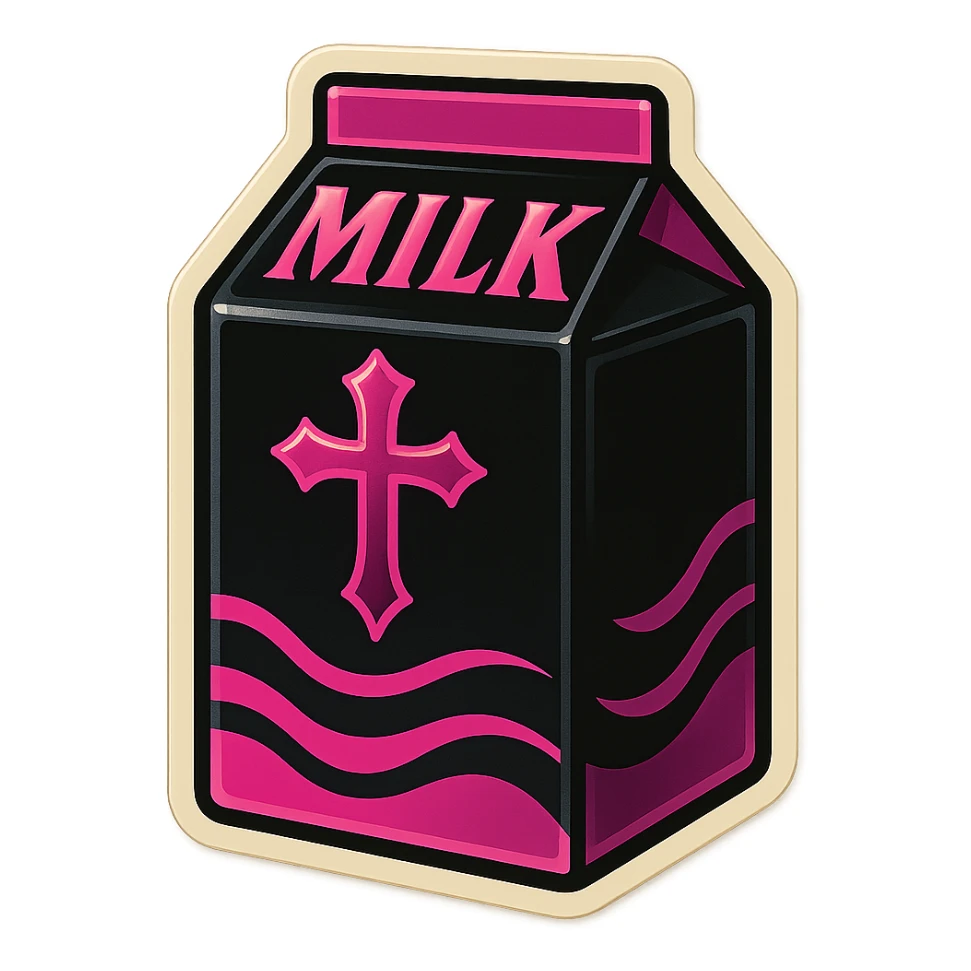 gothic milk carton, black and pink, retro stickers style sticker