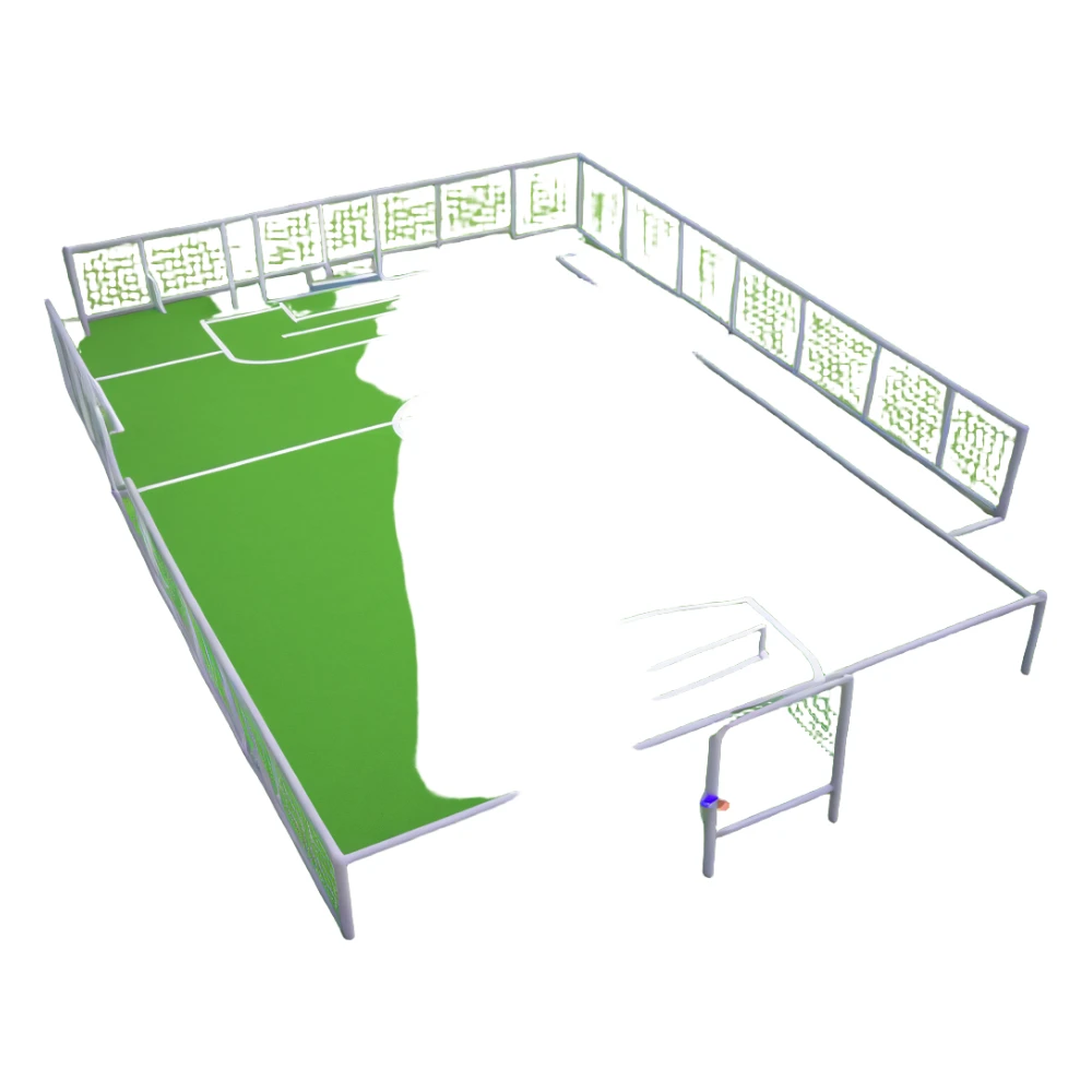 simple green grass playground in school with rudimentary futsal cages sticker