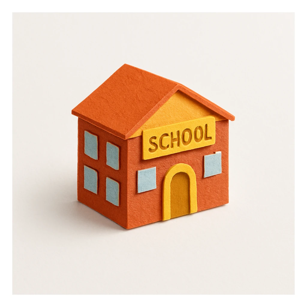 isometric red brick and yellow school sticker