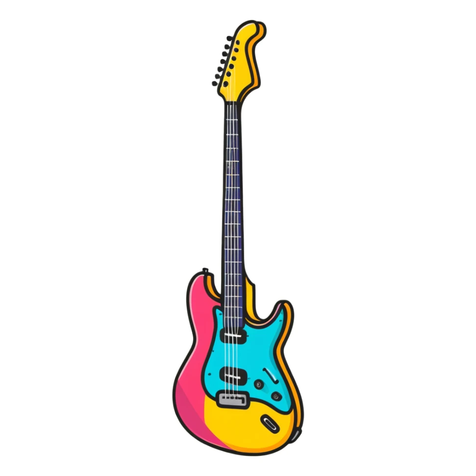 colorful electric guitar, rock and roll instrument sticker