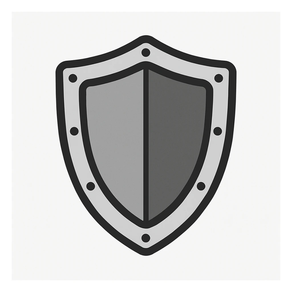 classic medieval shield, metallic, simple, modern flat icon style sticker