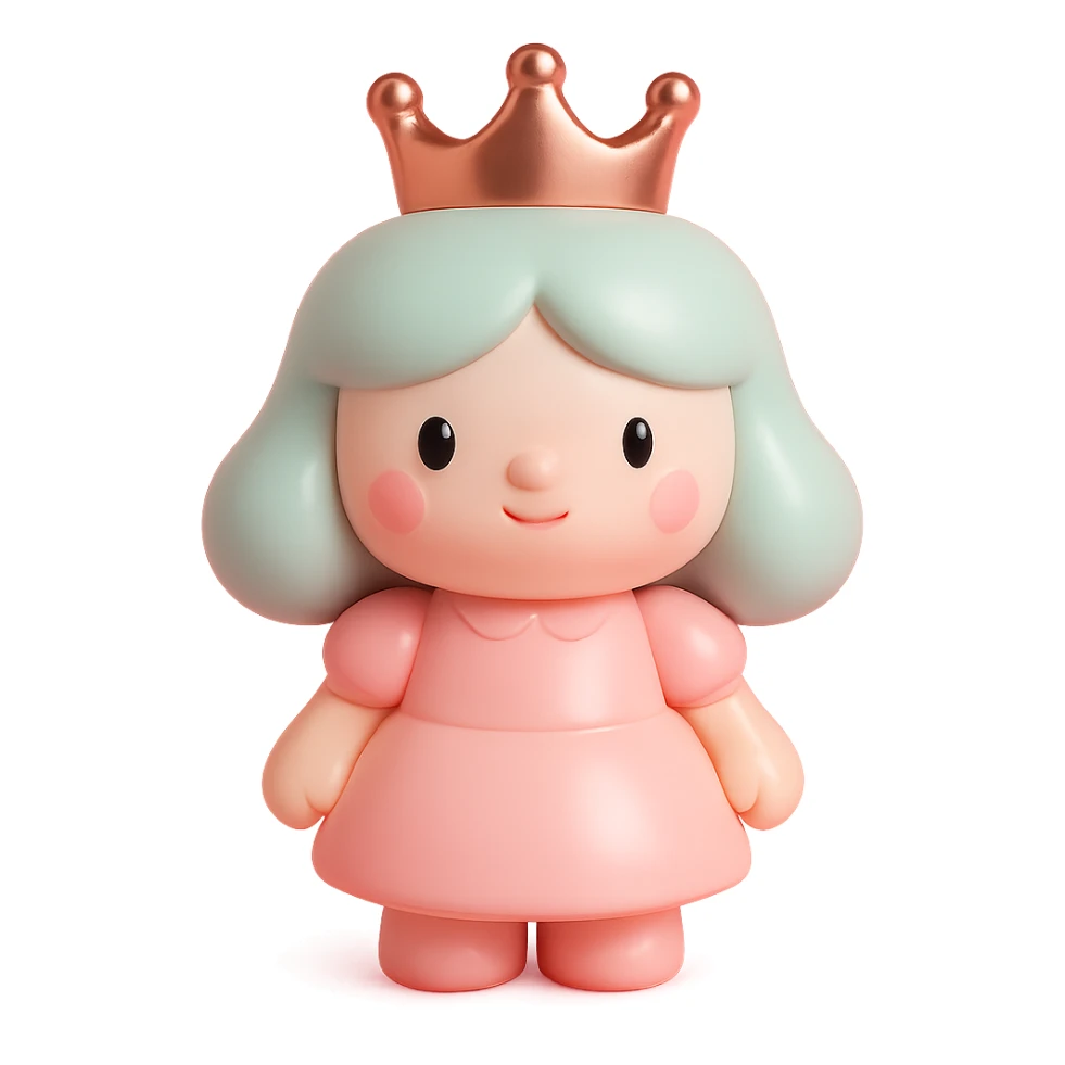 rose gold crown, metallic, soft pink, minimal background, vinyl figure style sticker