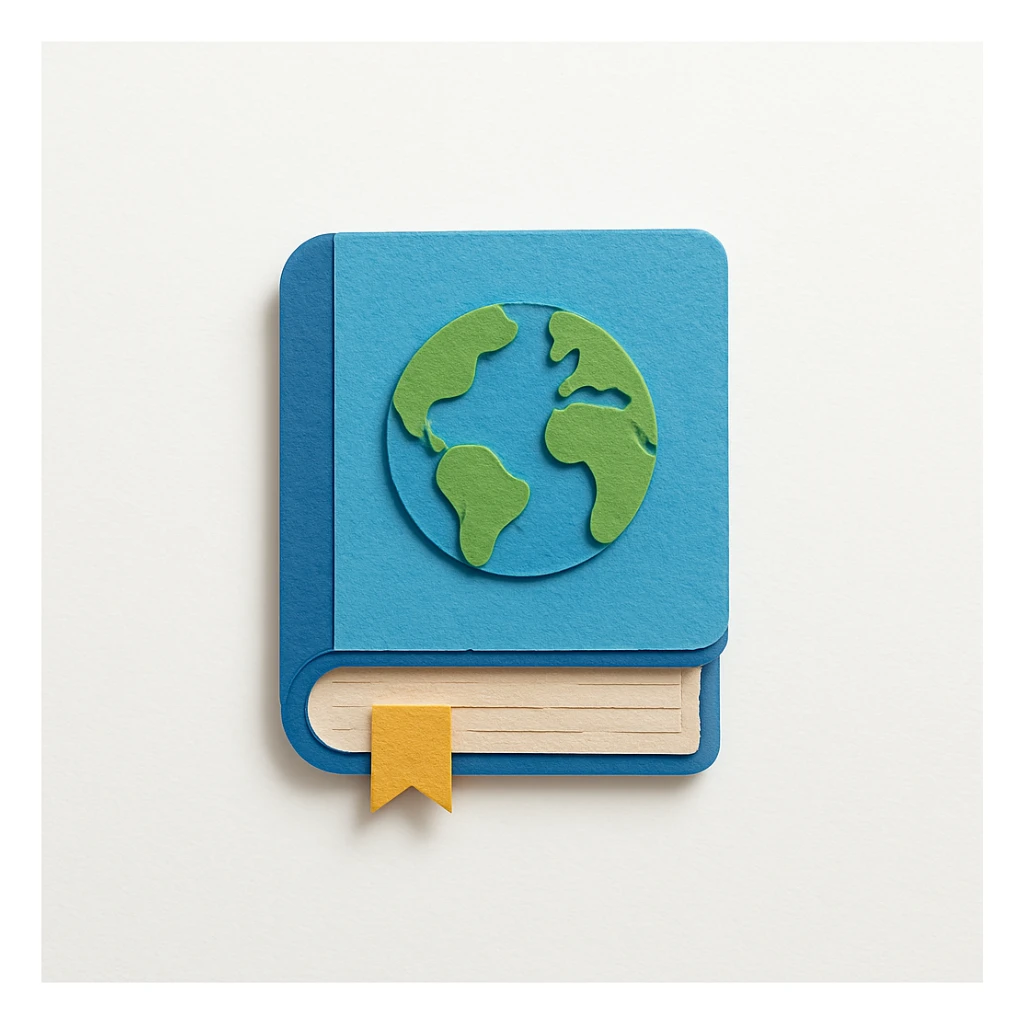 closed blue book with an earth icon on the front sticker