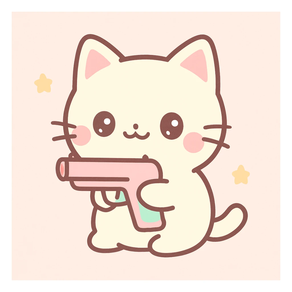 cute little cat holding a gun, simple background sticker