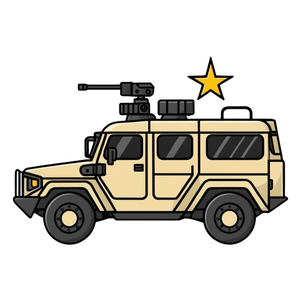 army tactical vehicle with star emblem sticker